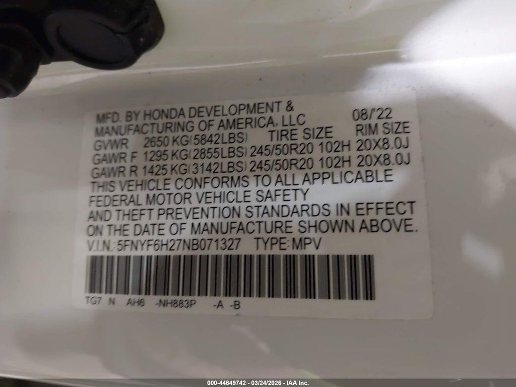 5FNYF6H27NB071327 2022 HONDA PILOT photo no. 9