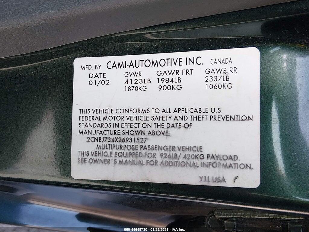 2CNBJ734X26931527 2002 CHEVROLET TRACKER photo no. 9
