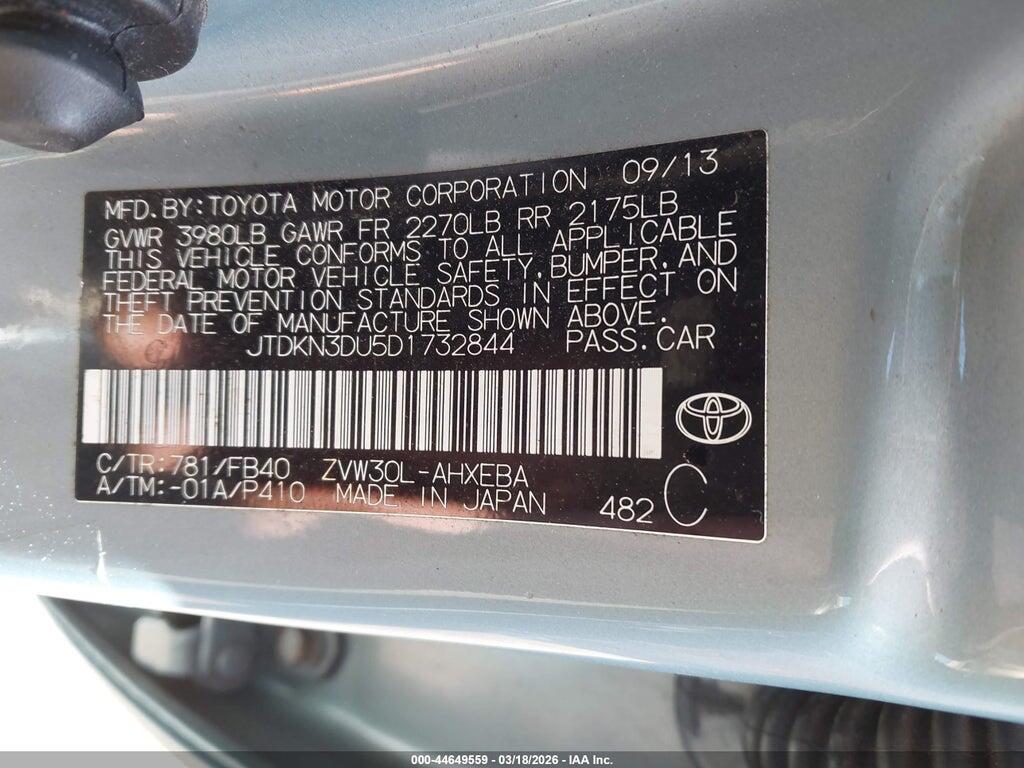 JTDKN3DU5D1732844 2013 TOYOTA PRIUS photo no. 9