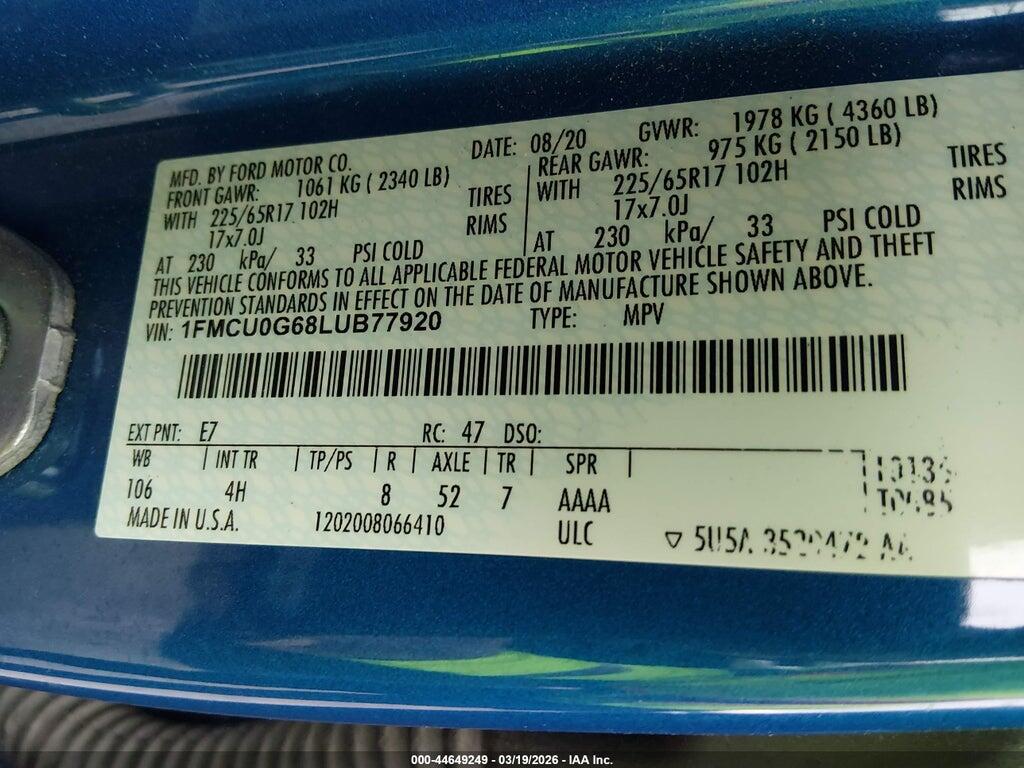 1FMCU0G68LUB77920 2020 FORD ESCAPE photo no. 9