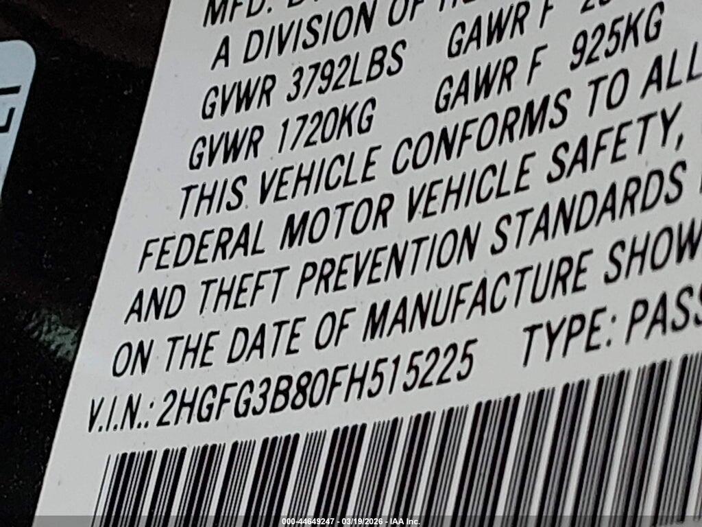 2HGFG3B80FH515225 2015 HONDA CIVIC photo no. 9