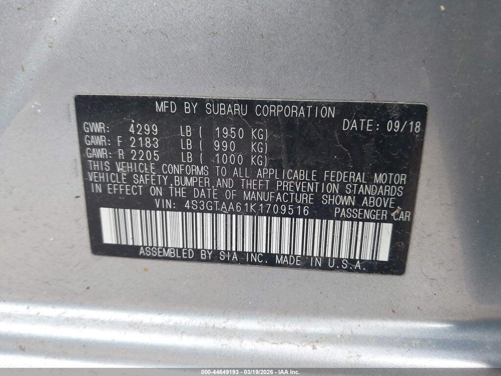 4S3GTAA61K1709516 2019 SUBARU IMPREZA photo no. 9