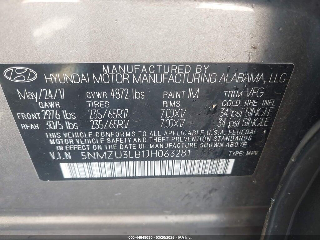 5NMZU3LB1JH063281 2018 HYUNDAI SANTA FE SPORT photo no. 9