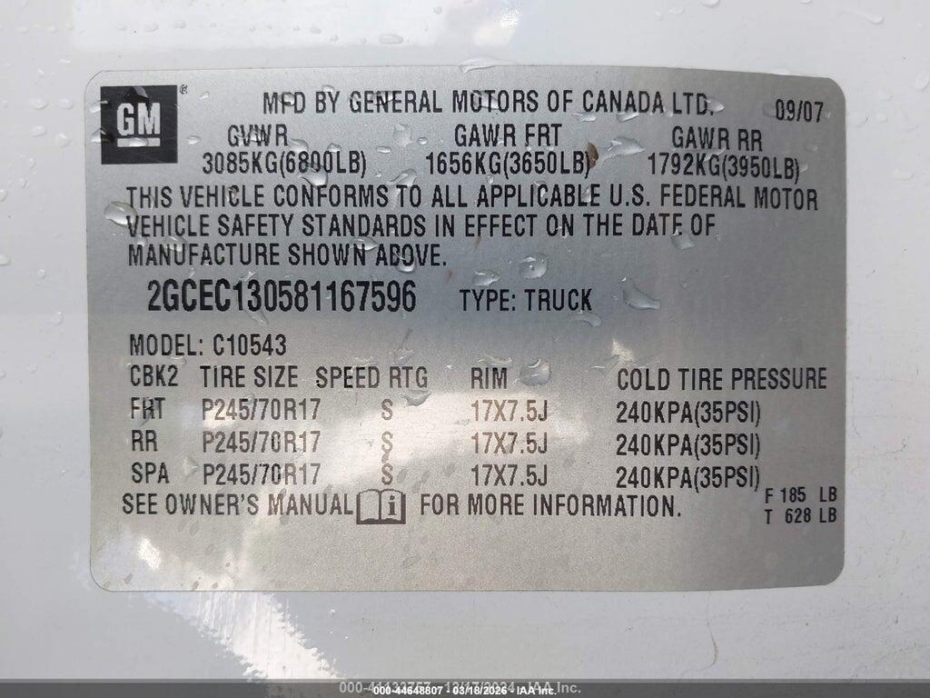 2GCEC130581167596 2008 CHEVROLET SILVERADO 1500 photo no. 9