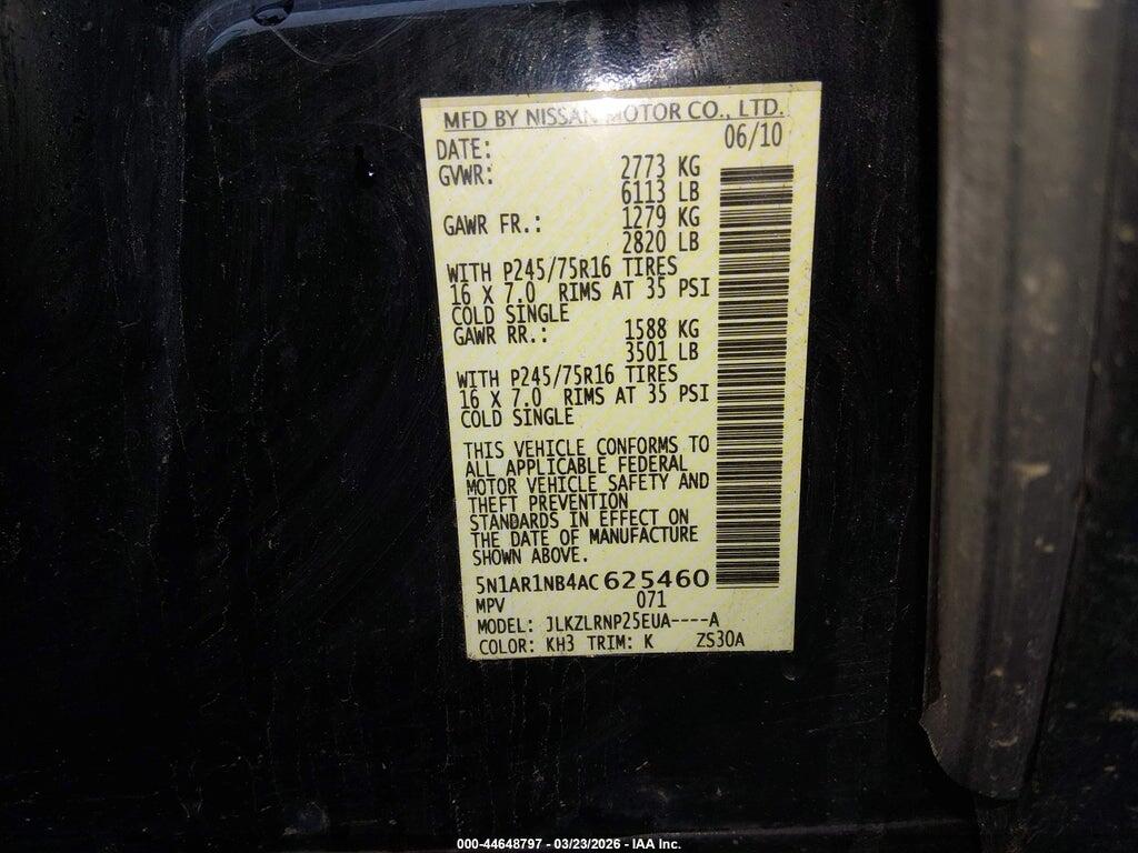 5N1AR1NB4AC625460 2010 NISSAN PATHFINDER photo no. 9