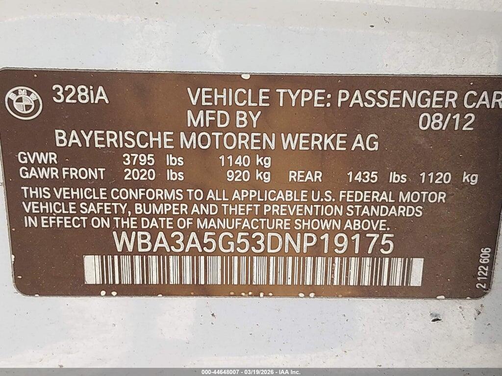 WBA3A5G53DNP19175 2013 BMW 328I photo no. 9