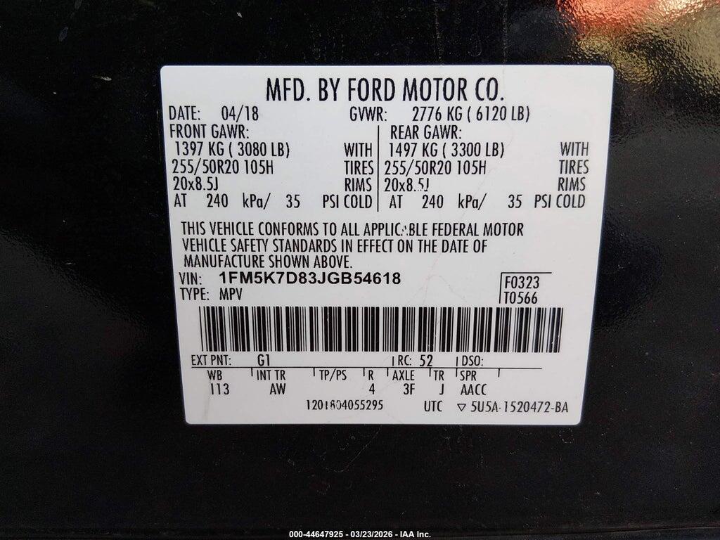 1FM5K7D83JGB54618 2018 FORD EXPLORER photo no. 9
