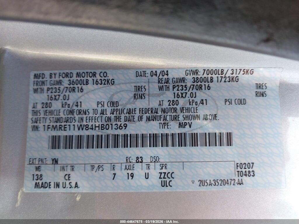 1FMRE11W84HB01369 2004 FORD E-150 photo no. 9