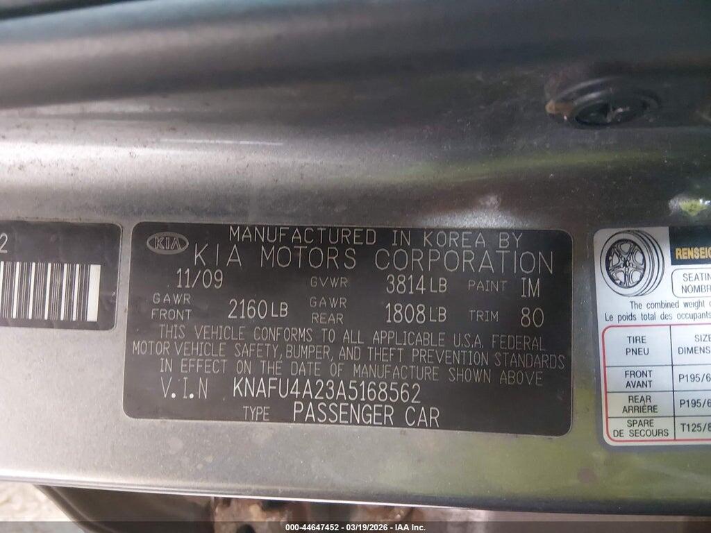 KNAFU4A23A5168562 2010 KIA FORTE photo no. 9