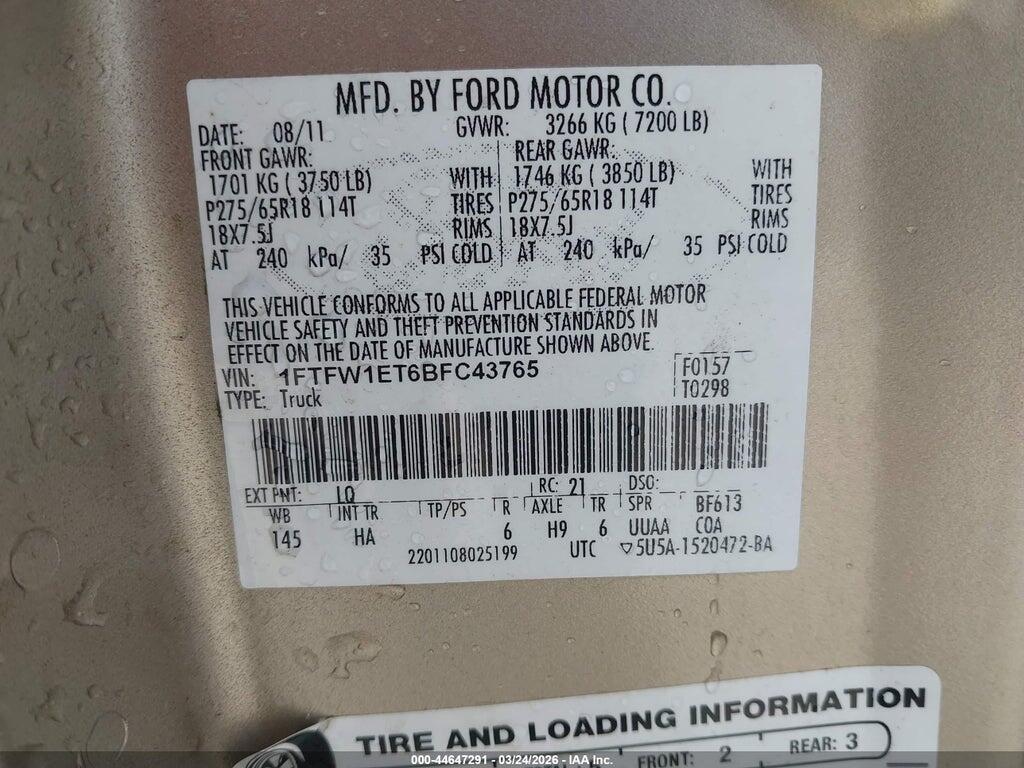 1FTFW1ET6BFC43765 2011 FORD F-150 photo no. 9