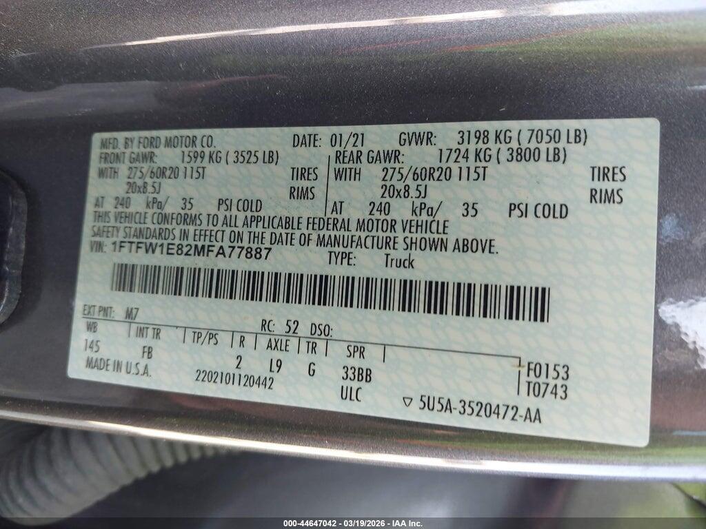 1FTFW1E82MFA77887 2021 FORD F-150 photo no. 9