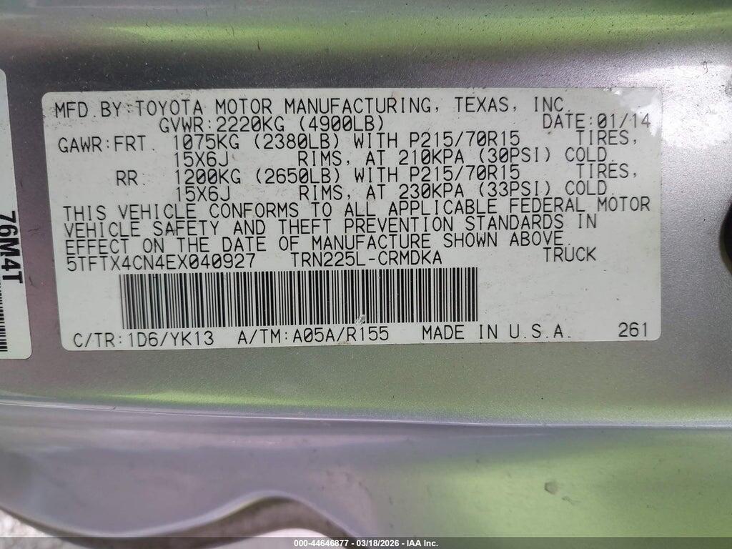 5TFTX4CN4EX040927 2014 TOYOTA TACOMA photo no. 9