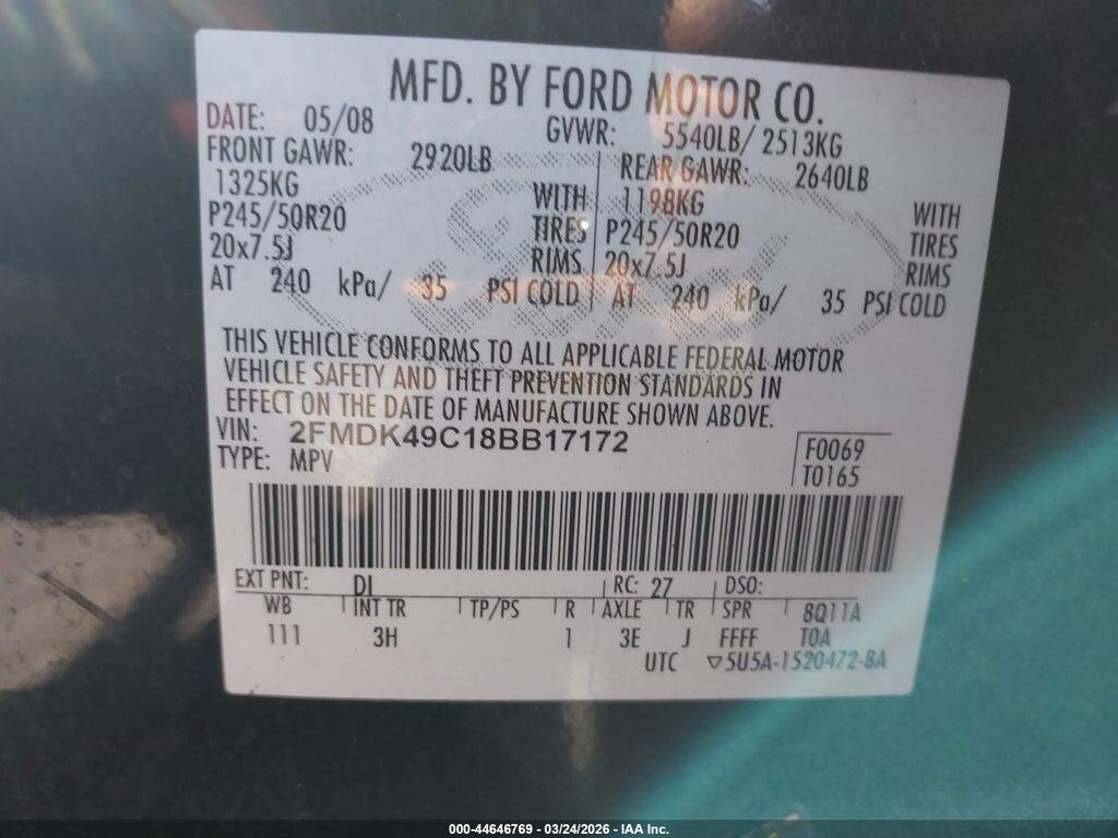 2FMDK49C18BB17172 2008 FORD EDGE photo no. 9
