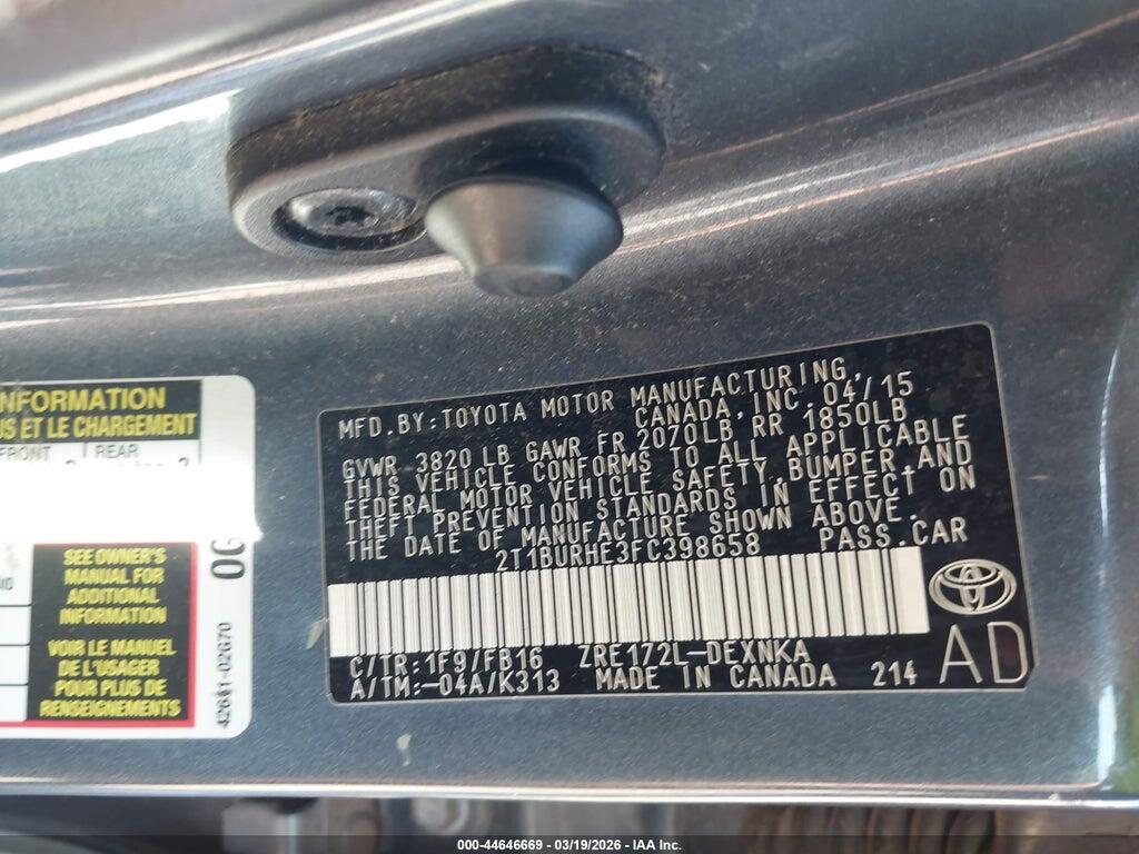2T1BURHE3FC398658 2015 TOYOTA COROLLA photo no. 9