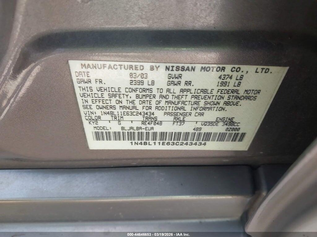 1N4BL11E63C243434 2003 NISSAN ALTIMA photo no. 9