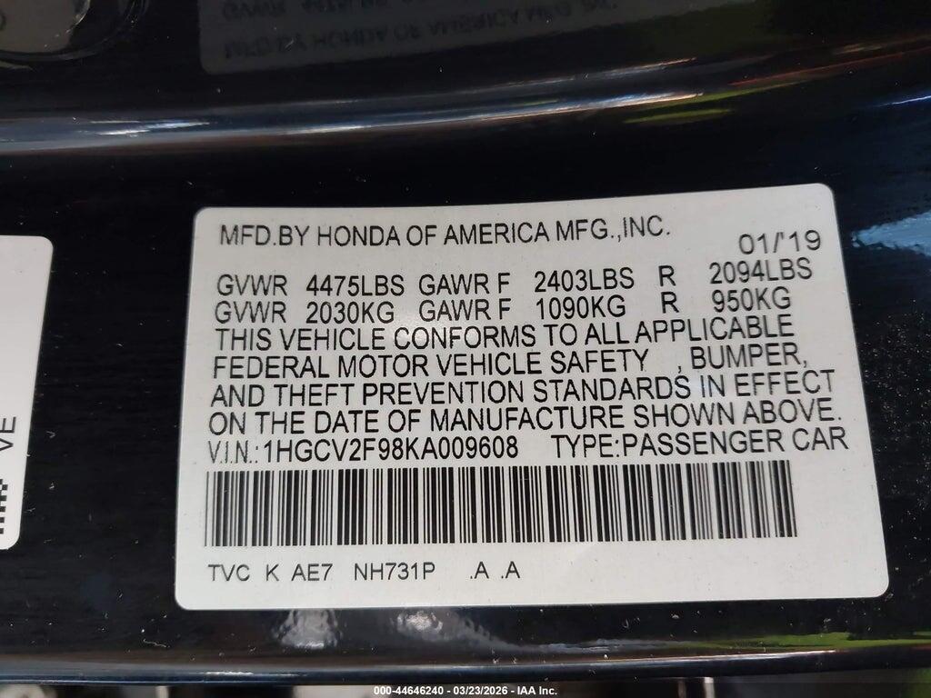 1HGCV2F98KA009608 2019 HONDA ACCORD photo no. 9
