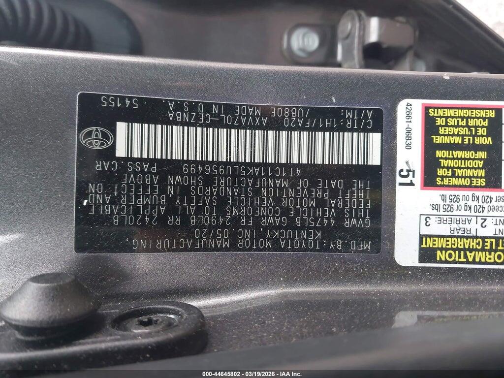 4T1C11AK5LU956499 2020 TOYOTA CAMRY photo no. 9