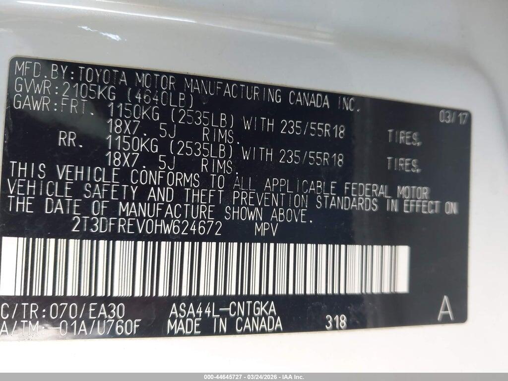 2T3DFREV0HW624672 2017 TOYOTA RAV4 photo no. 9