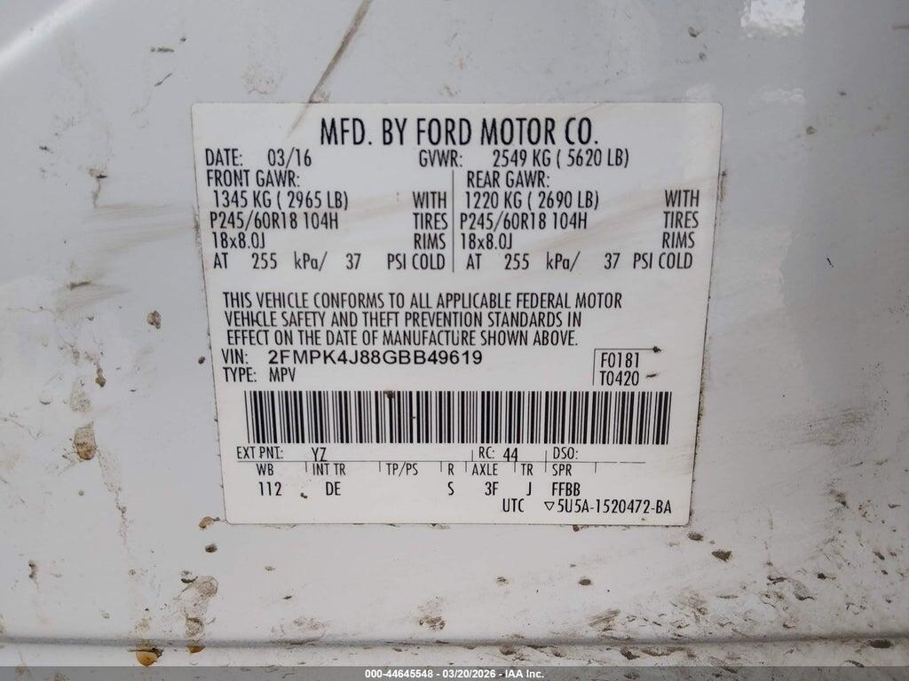 2FMPK4J88GBB49619 2016 FORD EDGE photo no. 9