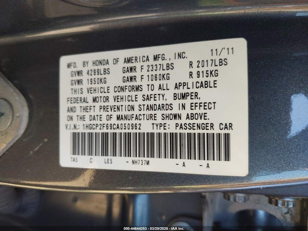1HGCP2F69CA050962 2012 HONDA ACCORD photo no. 9