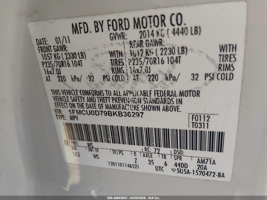 1FMCU0D79BKB36297 2011 FORD ESCAPE photo no. 9