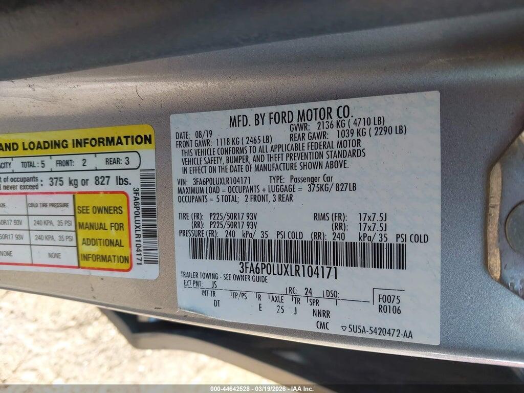3FA6P0LUXLR104171 2020 FORD FUSION photo no. 9