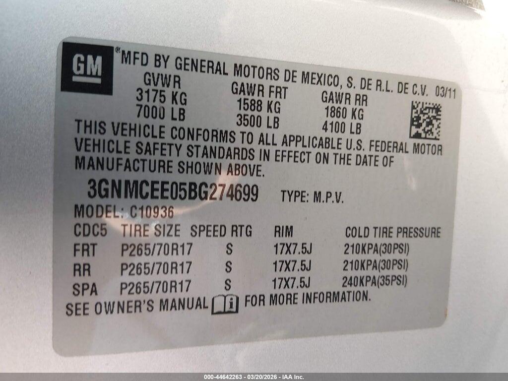 3GNMCEE05BG274699 2011 CHEVROLET AVALANCHE 1500 photo no. 9