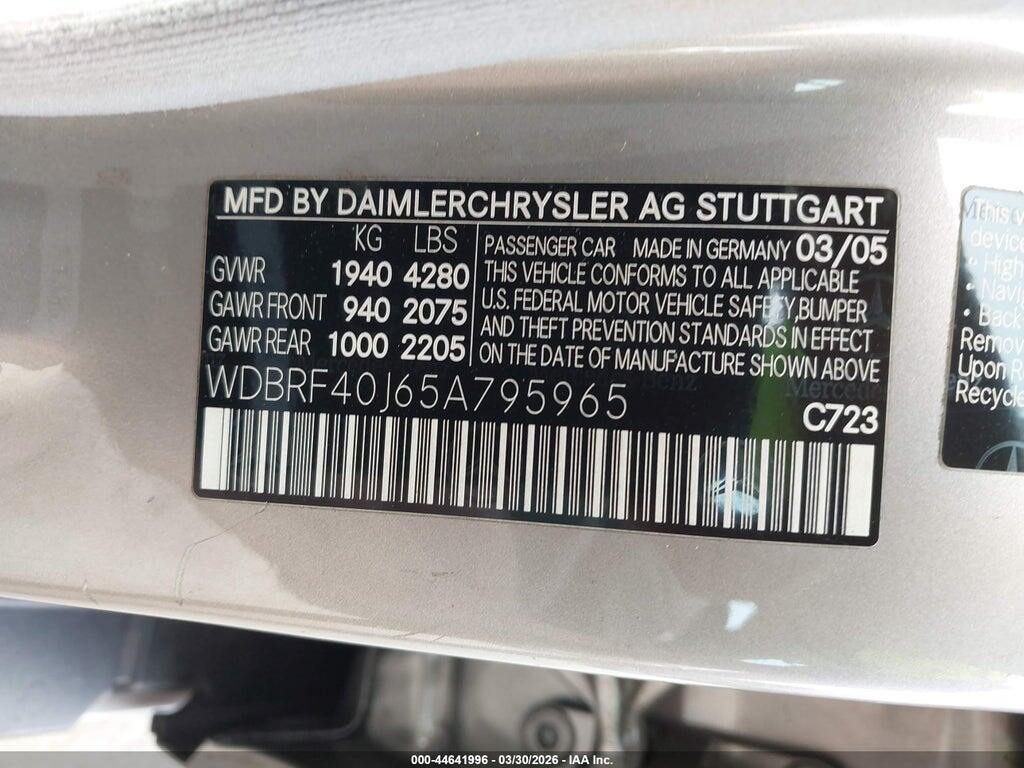WDBRF40J65A795965 2005 MERCEDES-BENZ C 230 photo no. 9