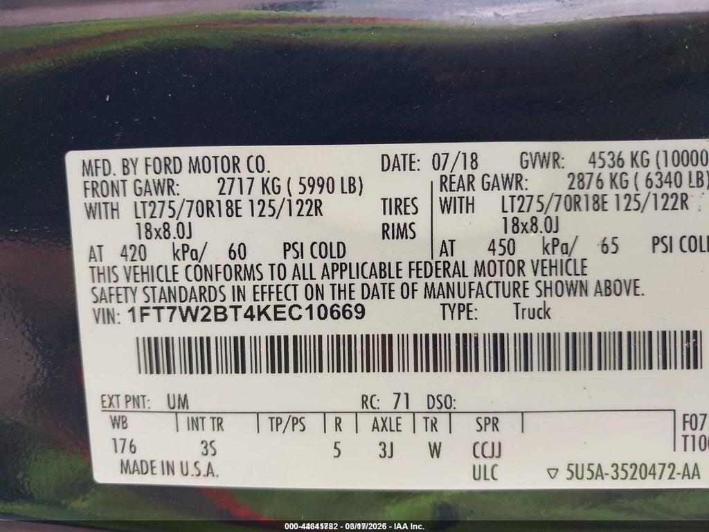1FT7W2BT4KEC10669 2019 FORD F-250 photo no. 9
