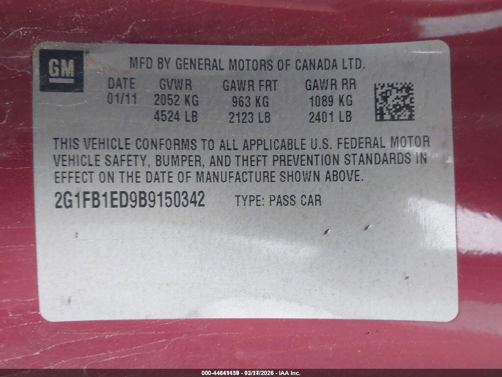 2G1FB1ED9B9150342 2011 CHEVROLET CAMARO photo no. 9