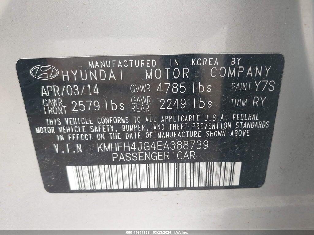 KMHFH4JG4EA388739 2014 HYUNDAI AZERA photo no. 9