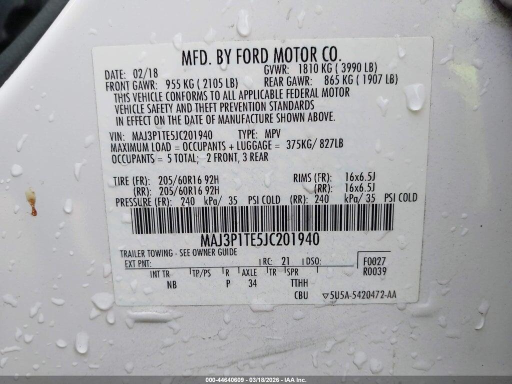 MAJ3P1TE5JC201940 2018 FORD ECOSPORT photo no. 9
