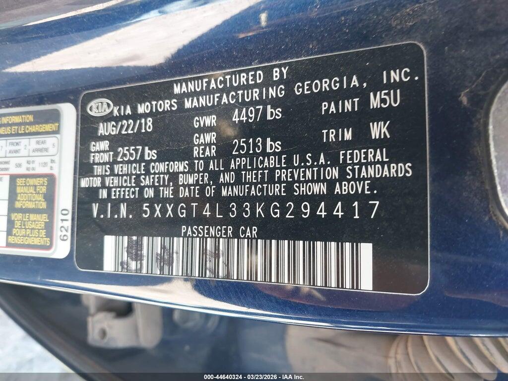 5XXGT4L33KG294417 2019 KIA OPTIMA photo no. 9