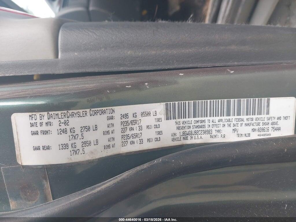 1J8GW68J92C230983 2002 JEEP GRAND CHEROKEE photo no. 9