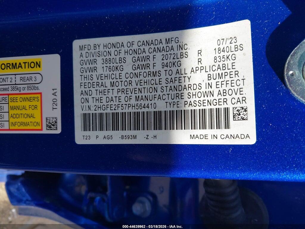 2HGFE2F57PH564410 2023 HONDA CIVIC photo no. 9
