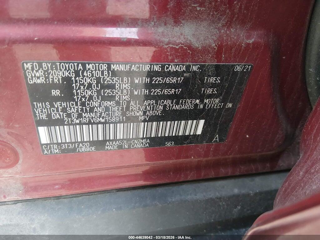 2T3W1RFV6MW158911 2021 TOYOTA RAV4 photo no. 9