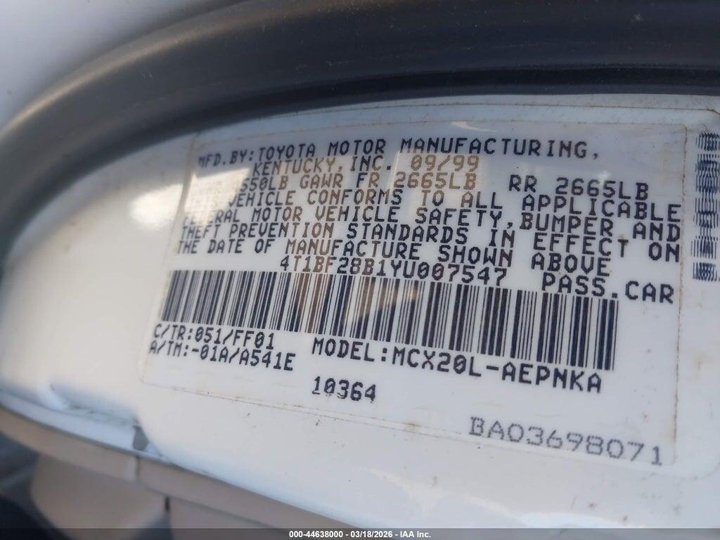 4T1BF28B1YU007547 2000 TOYOTA AVALON photo no. 9