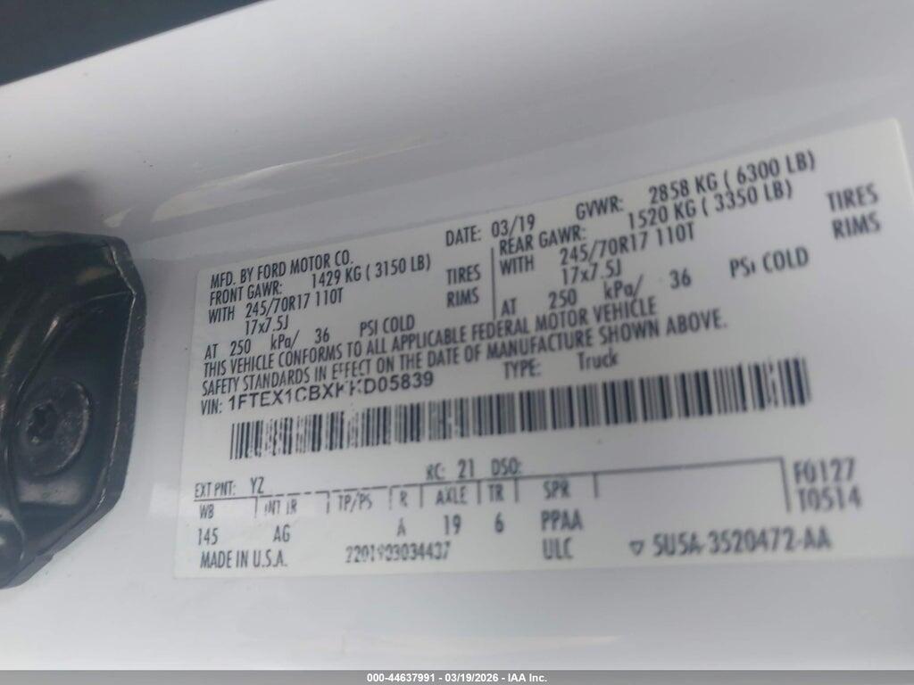 1FTEX1CBXKKD05839 2019 FORD F-150 photo no. 9