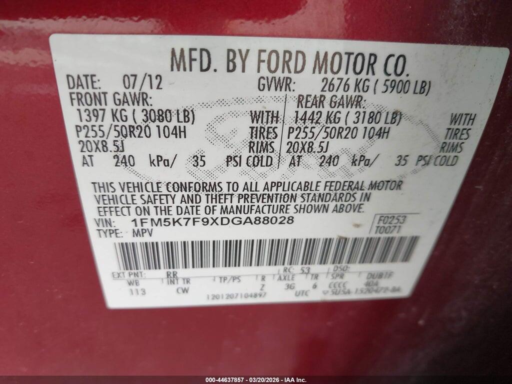 1FM5K7F9XDGA88028 2013 FORD EXPLORER photo no. 9