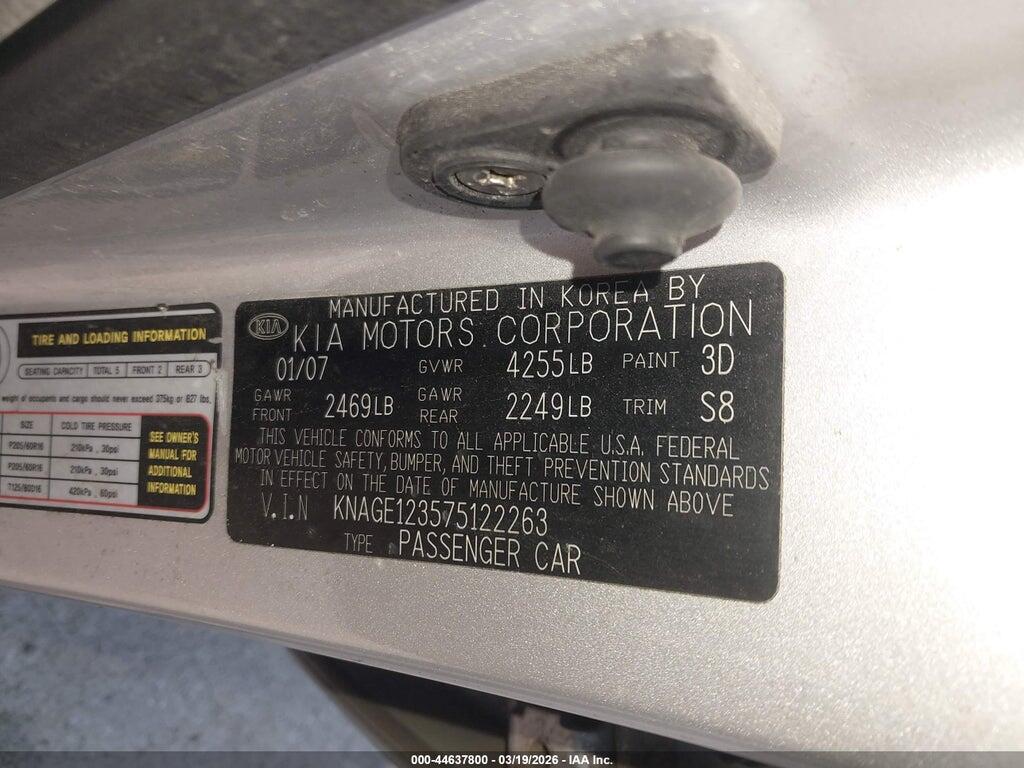 KNAGE123575122263 2007 KIA OPTIMA photo no. 9
