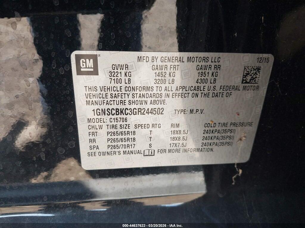 1GNSCBKC3GR244502 2016 CHEVROLET TAHOE photo no. 9