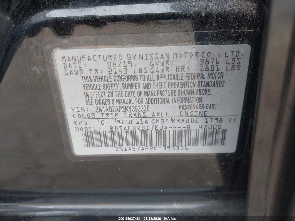 3N1AB7AP2KY393336 2019 NISSAN SENTRA photo no. 9