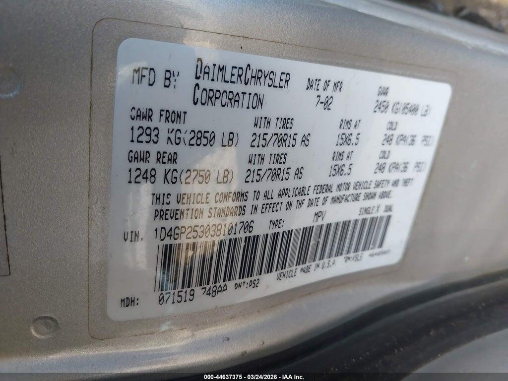 1D4GP25303B101706 2003 DODGE CARAVAN photo no. 9