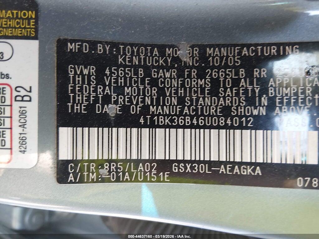 4T1BK36B46U084012 2006 TOYOTA AVALON photo no. 9