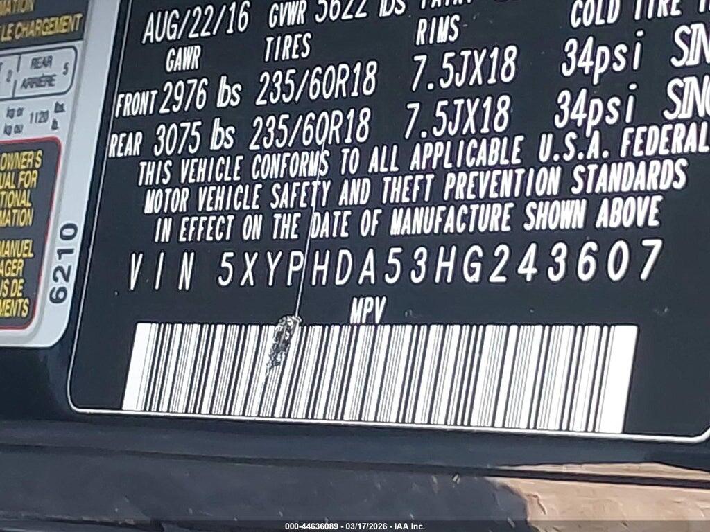 5XYPHDA53HG243607 2017 KIA SORENTO photo no. 9