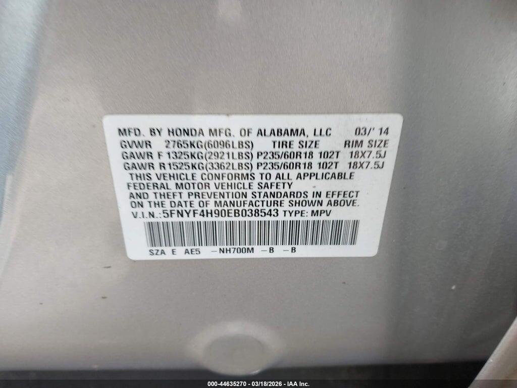 5FNYF4H90EB038543 2014 HONDA PILOT photo no. 9