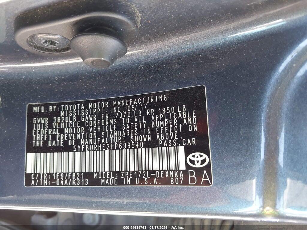 5YFBURHE2HP699540 2017 TOYOTA COROLLA photo no. 9