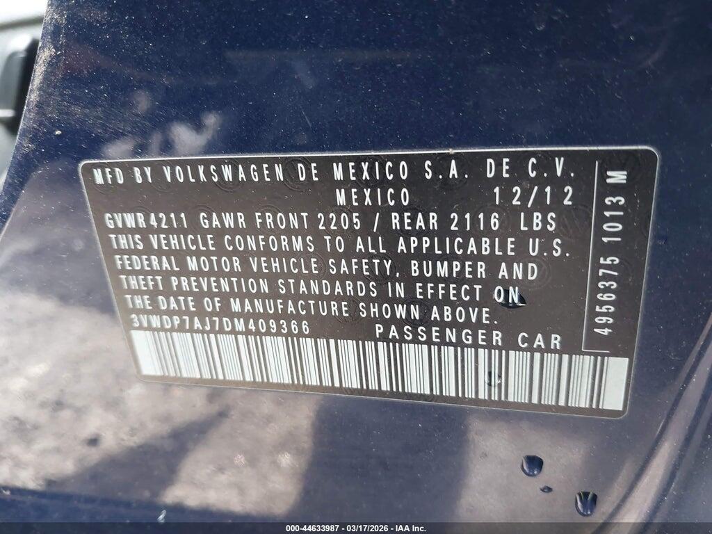 3VWDP7AJ7DM409366 2013 VOLKSWAGEN JETTA photo no. 9