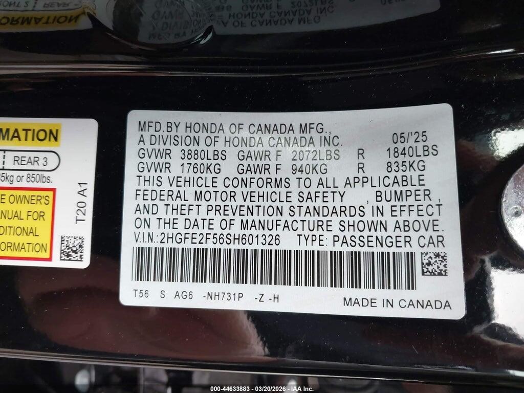 2HGFE2F56SH601326 2025 HONDA CIVIC photo no. 9