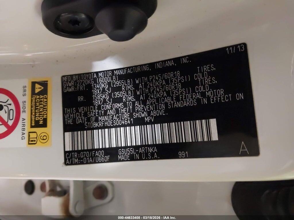 5TDBKRFH0ES004641 2014 TOYOTA HIGHLANDER photo no. 9